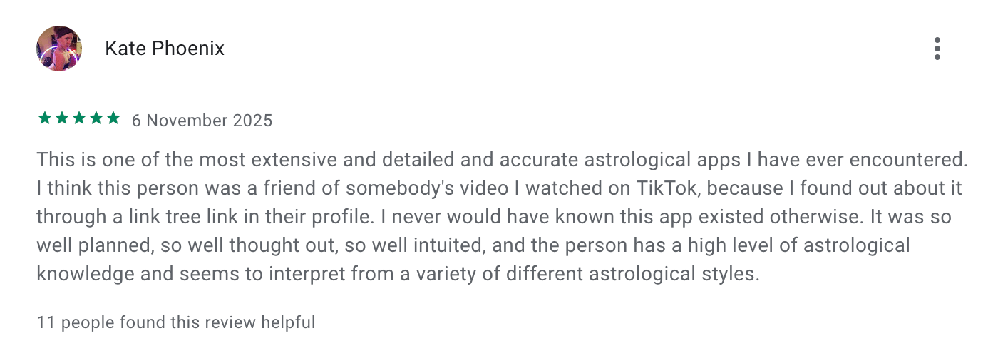 Review by Kate Phoenix - One of the most extensive and accurate astrological apps