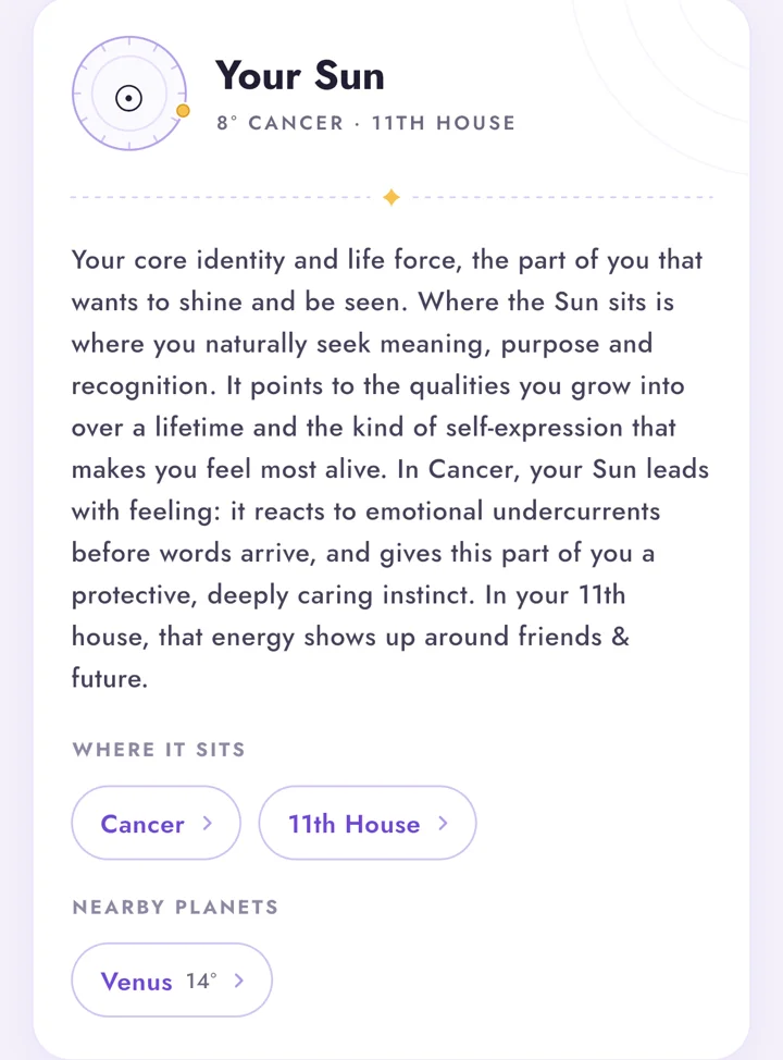 A sun placement explained in the AstroBella app